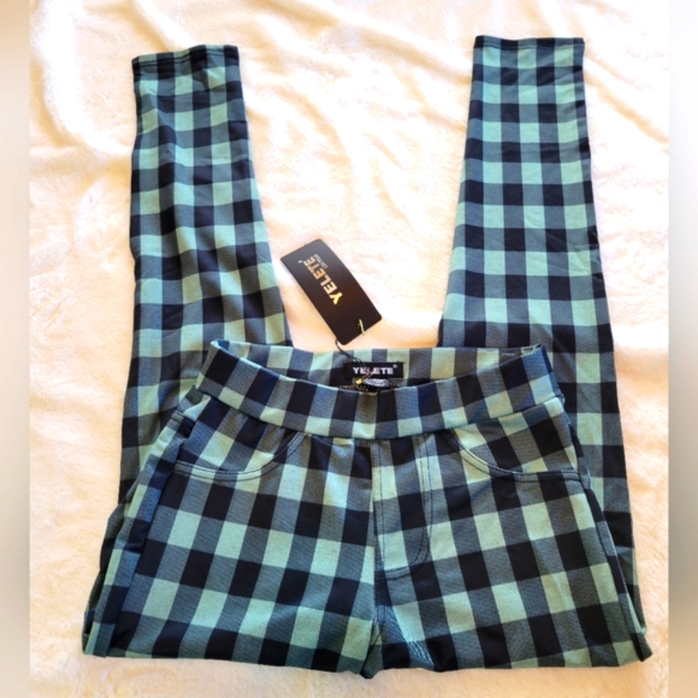 Yelete - NWT Leggings- Green & Black Plaid - Size M - Y2K
